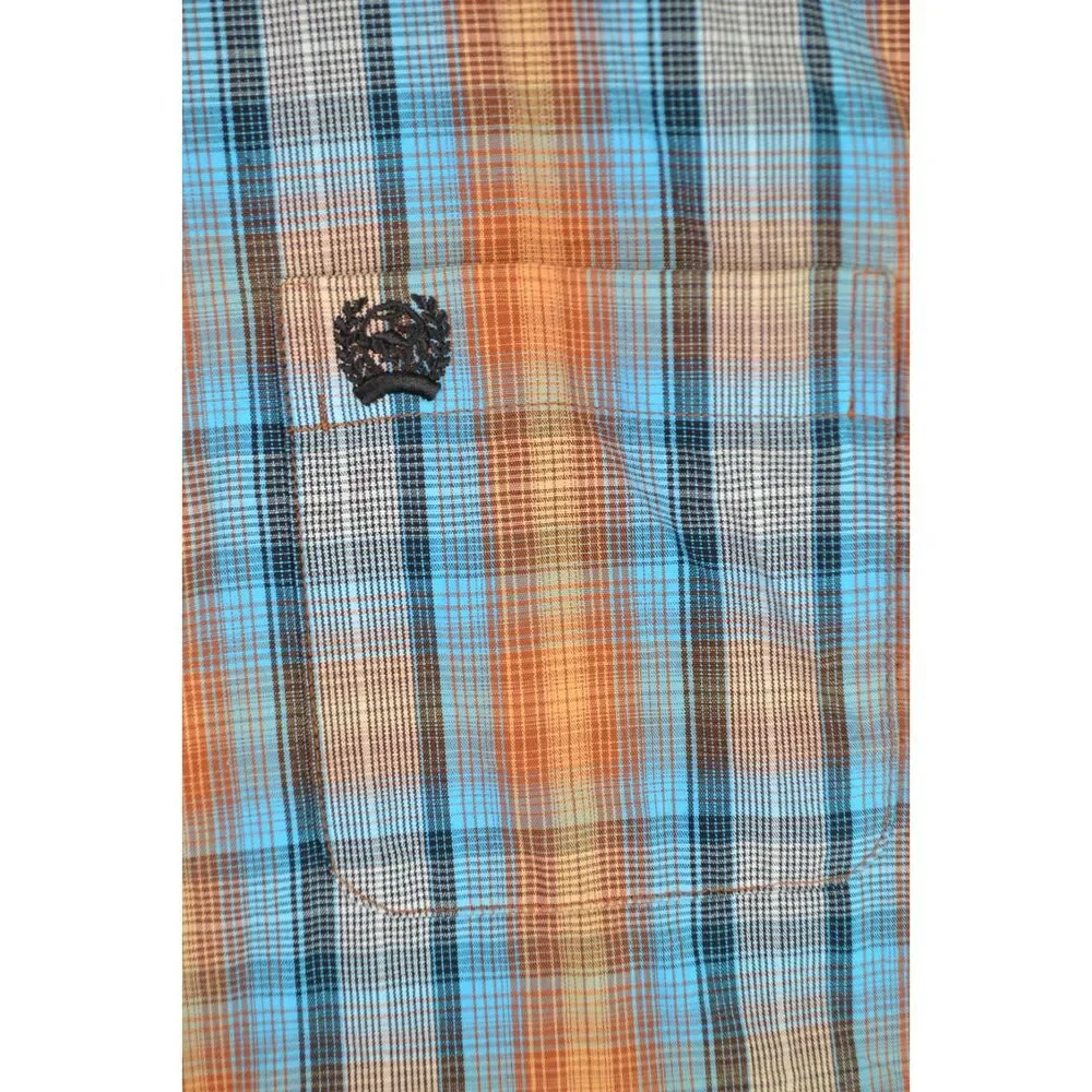 Cinch Boys XL (14) Shirt Blue Orange Plaid Western Button Up